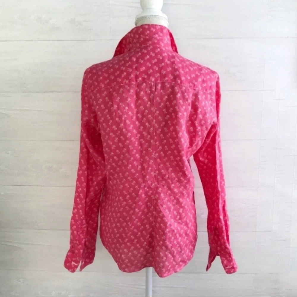 Frank & Eileen Pink Palm Tree Button Down Linen Shirt - Picture 2 of 3